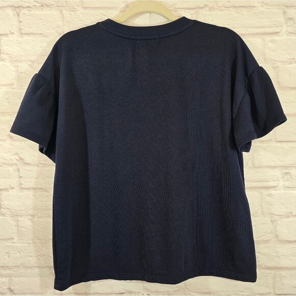 M Banana Republic Navy Ruffle Sleeve Sweater Top Womens Size S Neutral Office - Picture 5 of 9